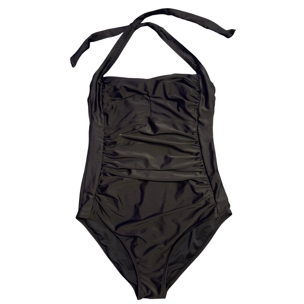Smismivo Women's Black Ruched Halter One Piece Swimsuit Size Large